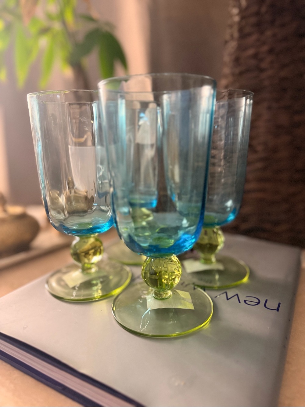 Studio Nova Floradora Blue and Lime Glass Goblets - Set of 4